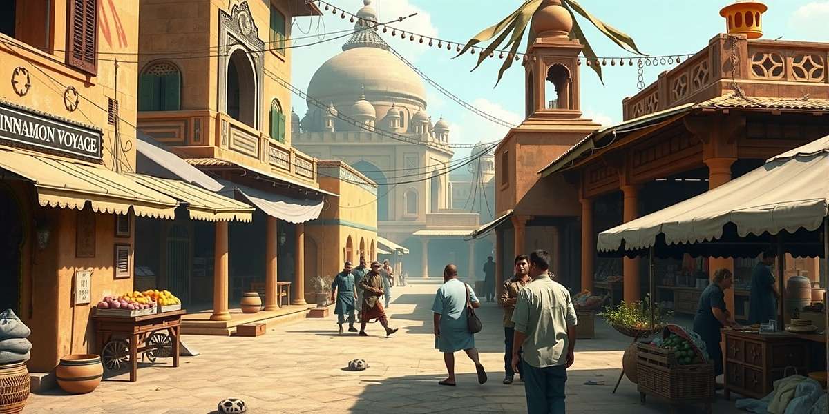 Cinnamon Voyage India Marketplace Scene Cinnamon Voyage India gameplay showing ancient Indian marketplace with traders
